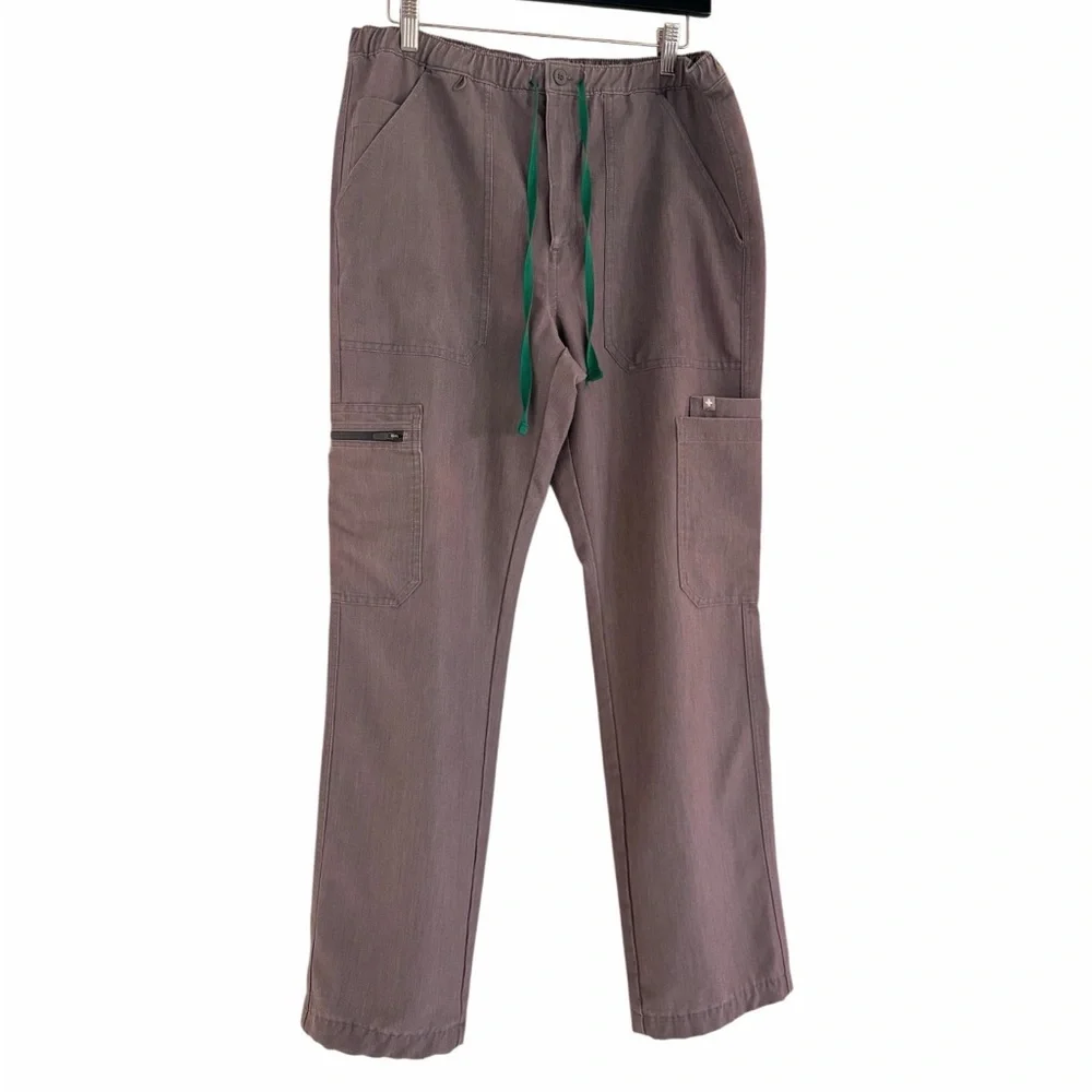 FIGS Men's Cairo Cargo Scrub Pants Gray Multi-Pockets Straight Leg Size Medium